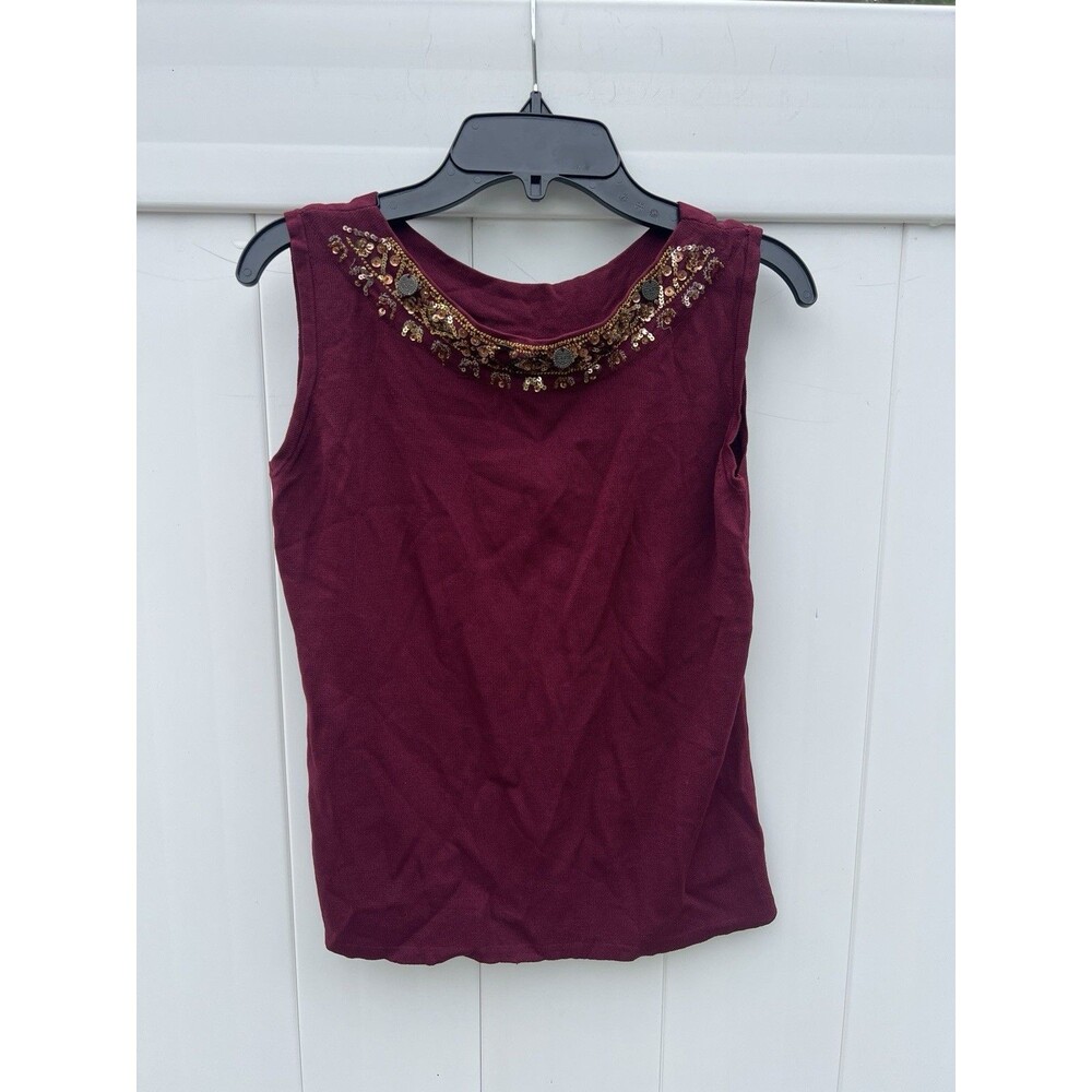 Joseph A Womens Ribbed Knit Tank Top Size Large Purple Embellished